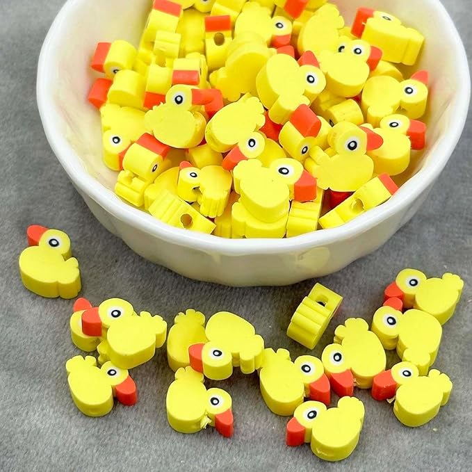 100Pcs Polymer Clay Dessert Ice Cream Lollipop Candy Loose Spacer Beads, Mixed Color Cute Beads Charms for DIY Hair Clip Necklace Bracelet Jewelry Earring Handmade Craft Making Supplie (Yellow Duck)