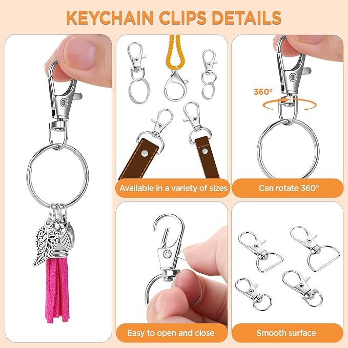 funtopia 740pcs keychain making kit, key chain supplies including keychain clip, key rings, lobster claw clasps, jump rings, pliers, tassels for key chain making, purse making, lanyard making