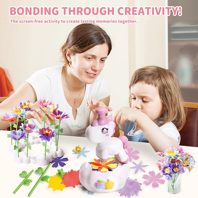 risuntoy kids flower press kit-diy fabric flower craft kits with 110 petals 30 centers stems buds,5 wraps & tapes,stem bouquet toys compatible with flower maker,christmas birthday gifts for kids 3+