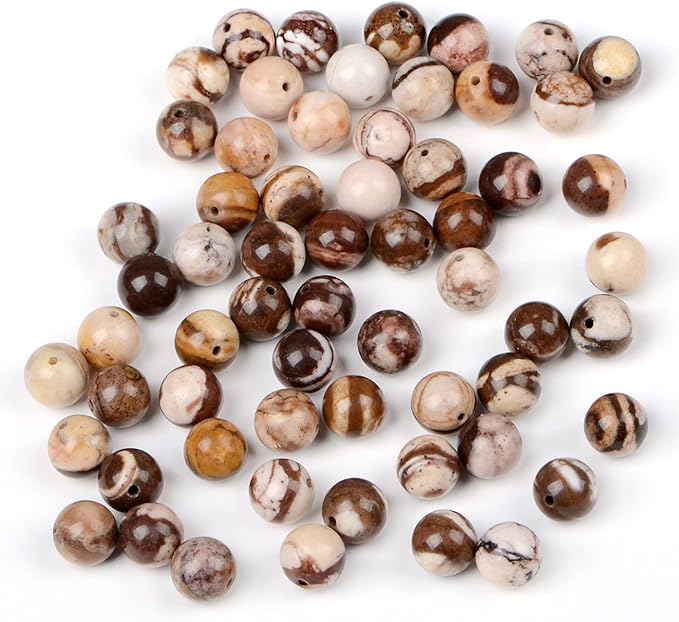 bymitel 90pcs natural crystal beads stone gemstone round energy healing loose beads with stretch cord for jewelry making bracelets anklets (brown zebra jasper, 10mm 90pcs)