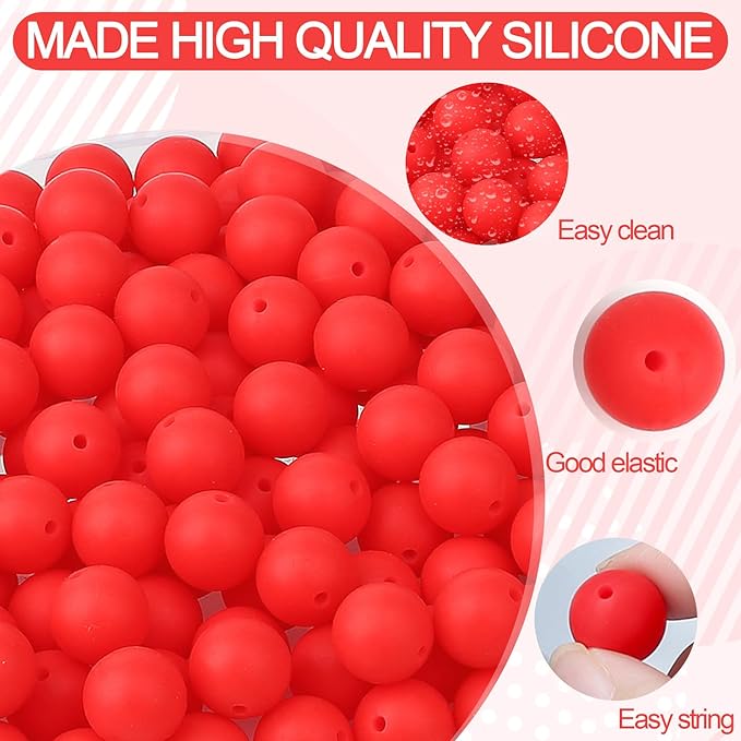 MAIBAOTA 120 Pcs Strawberry Red Silicone Beads 15 mm Strawberry Red Beads for Keychain/Pens/Bracelet/Necklace Making Round Silicone Beads Bulk for Craft Making（with Boxed Kits）
