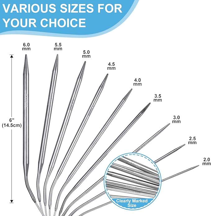 Circular Knitting Needles Set,9 Pack Round Long Smooth Stainless Steel Knitting Needles Kit (32 Inch/80cm),9 Sizes from 2mm-6mm,with Small Tools for Beginners,Making Sweater,Scarf,Blanket