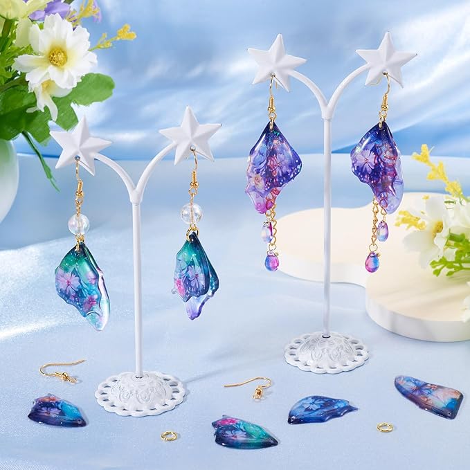 FASHEWELRY 16Pcs Resin Butterfly Wing Charms for Jewelry Making, Glitter Flower Print Colorful Insects Wing Pendant Earrings Making Kit Earring Hook Jump Rings