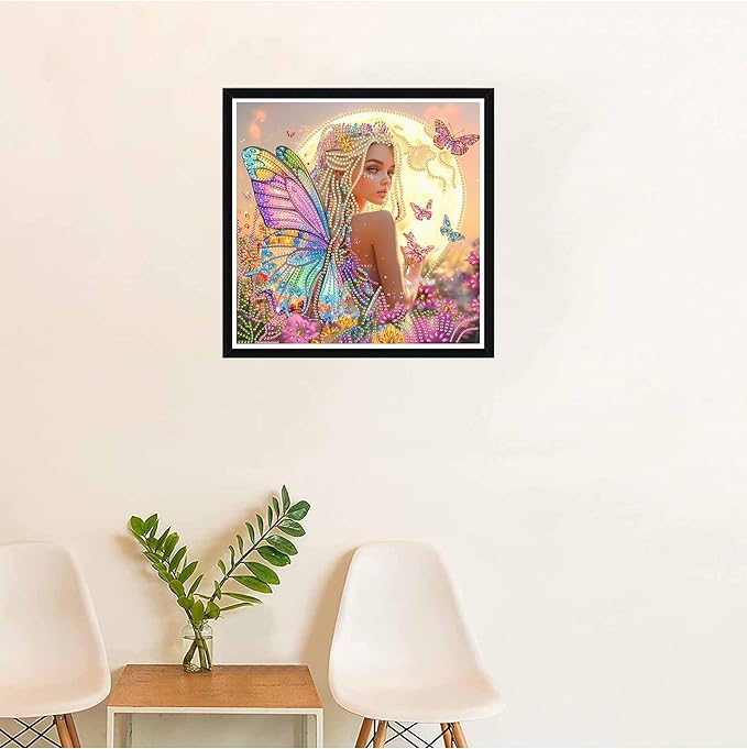 SKRYUIE DIY Diamond Art Kits for Adults Butterfly Special Shape - 5D Diamond Painting Kits for AdultsElf - Crystal Embroidery Cross Stitch - Craft for Wall & Office Decor 12 x 12 Inch A2