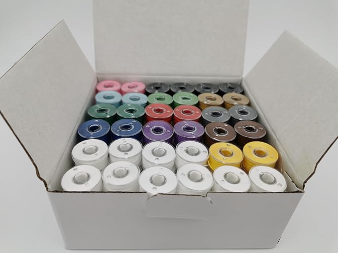 DOUBLELIN Prewound Bobbins, Size A/Style A/Class 15 / SA156 / Size 11.5, Plastic Sided, Polyester, 144 pcs – for Sewing & Embroidery Machines (40S/2 Multi-Color)