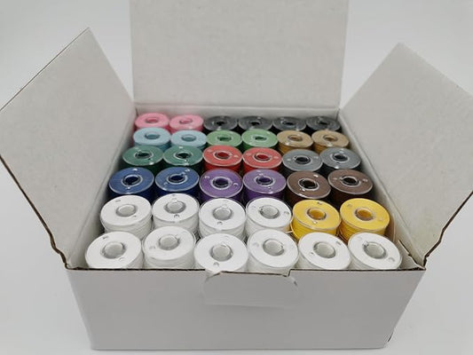 DOUBLELIN Prewound Bobbins, Size A/Style A/Class 15 / SA156 / Size 11.5, Plastic Sided, Polyester, 144 pcs – for Sewing & Embroidery Machines (40S/2 Multi-Color)