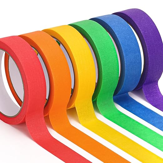 HongWay Colored Masking Tape, 6 Rolls, 0.94in x 22yd (132yds in Total) Washi Tape, Painters Tape for Painting Labeling Arts Crafts, Easy Removal, No Residue