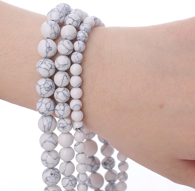 White Turquoise Stone Beads for Jewelry Making DIY Bracelet Necklace Gemstone Round Crystal 1 Strand 15.5inch 31PCS 12MM
