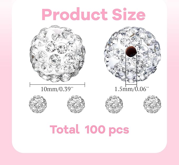 10mm White Grade A Rhinestone Beads for Baseball Necklace-Round Disco Ball Bead Rhinestone Clay Beads for Earring Jewelry Making,Necklace Bracelet,DIY Craft Supplies(200 pcs)
