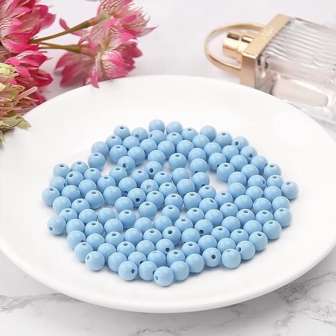 bonny boxx 500pcs 8mm smooth aquamarine acrylic round beads, plastic resin bubblegum balls chunky gumball beads for necklace and bracelet making, crafting supplies