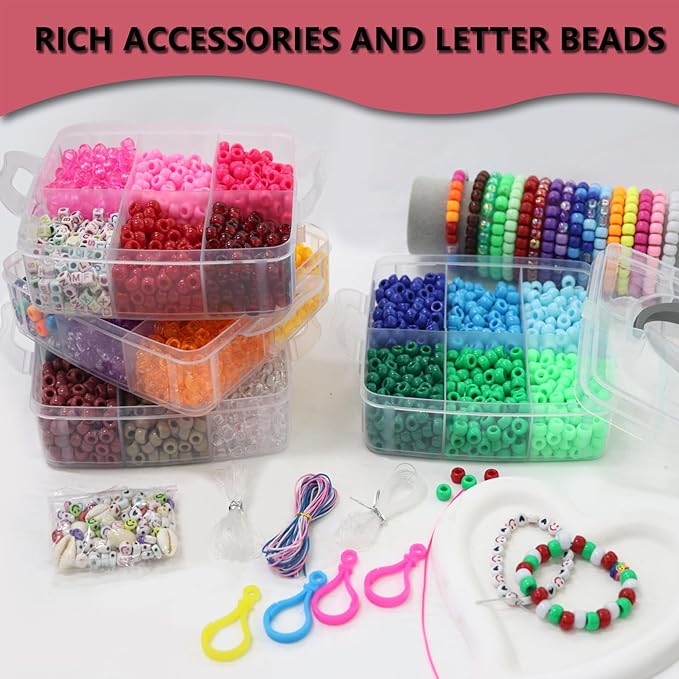 4600+pcs Pony Beads Kit, Kandi Hair Rainbow Beads Plastic Bead for Craft 6 x 9mm 23 Colors Large Hole Bead Set for Bracelets Jewelry Making (23Color(4600+Pcs))