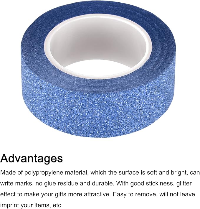 MECCANIXITY 0.6inch x 32.8ft Glitter Tape, Decorative Craft Tape Self Adhesive Stick 1.5cmx10m Deep Blue for Scrapbook, DIY Arts, Gift Wrapping Pack of 3