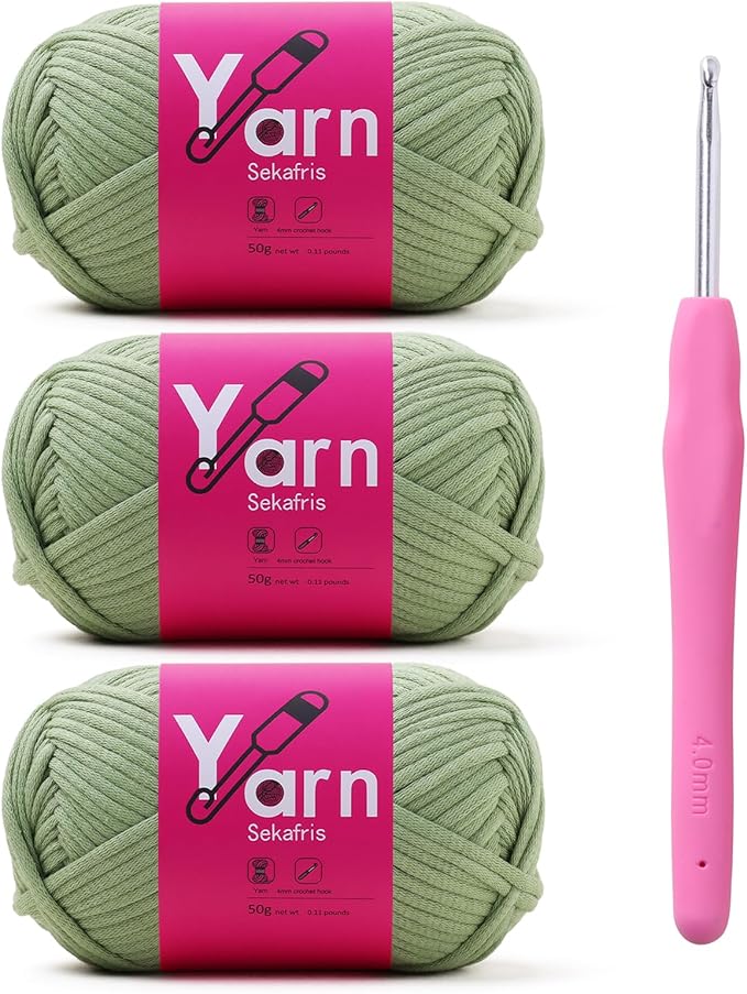 Crochet Yarn with Cotton Yarn for Crocheting - Crochet Knitting Yarn for Beginners with Easy-to-See Stitches - Yarn for Crocheting - Parfait Chunky Yarn -Cotton-Nylon Blend (Avocado Green)