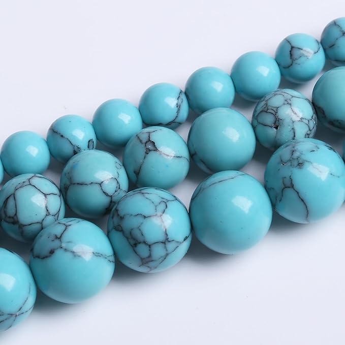 Lake Blue Turquoise Stone Beads for Jewelry Making DIY Gemstone Round Crystal Bracelet Necklace 1 Strand 15.5inch 31PCS 12MM