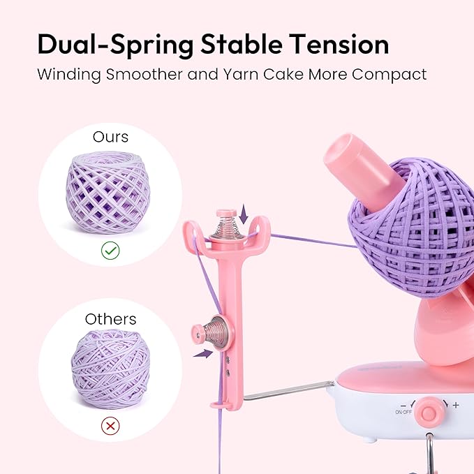 Electric Yarn Winder Pro, Upgrade 10oz Large Capacity Ball Winder with Dual-Spring Tension, Stepless Speed Adjustable Auto Yarn Spinner, Ideal Gifts for Crochet and Knitting Lovers(Pink)