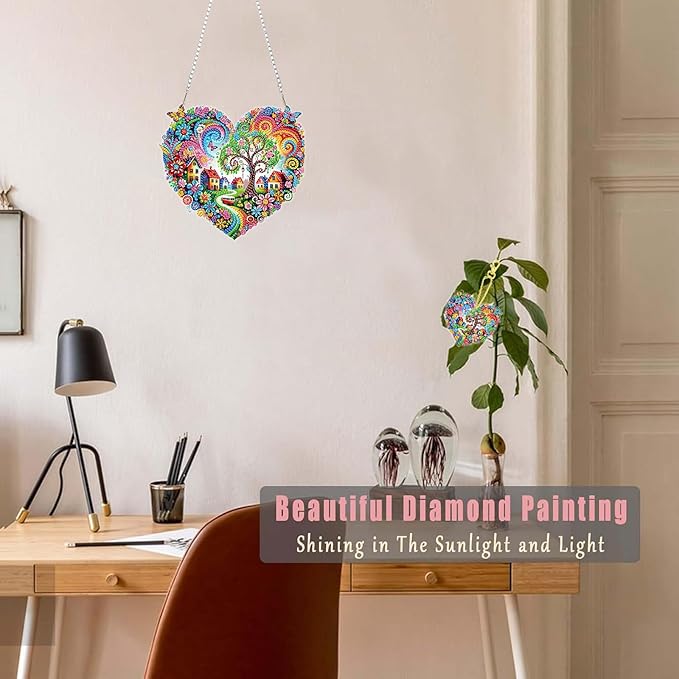Masendp Abstract Landscape Diamond Painting Double-Sided Wall Hanging Set, DIY Irregular Shaped Rhinestone Window Decoration Set, Suitable for Home and Garden Wall Decoration Gifts