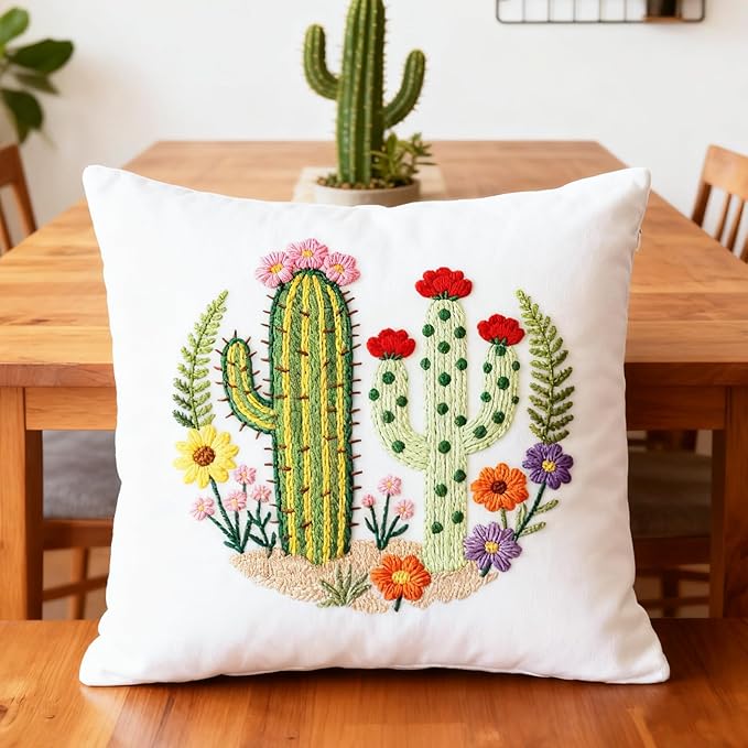 BEUNITONE Cactus Embroidery Kit for Beginners, 6PC Succulent Plant Themed Needlepoint Kits for Adults with Hoops, Threads, Needles, Instructions and Full Kits, DIY Home Decor Craft Gift for Adults
