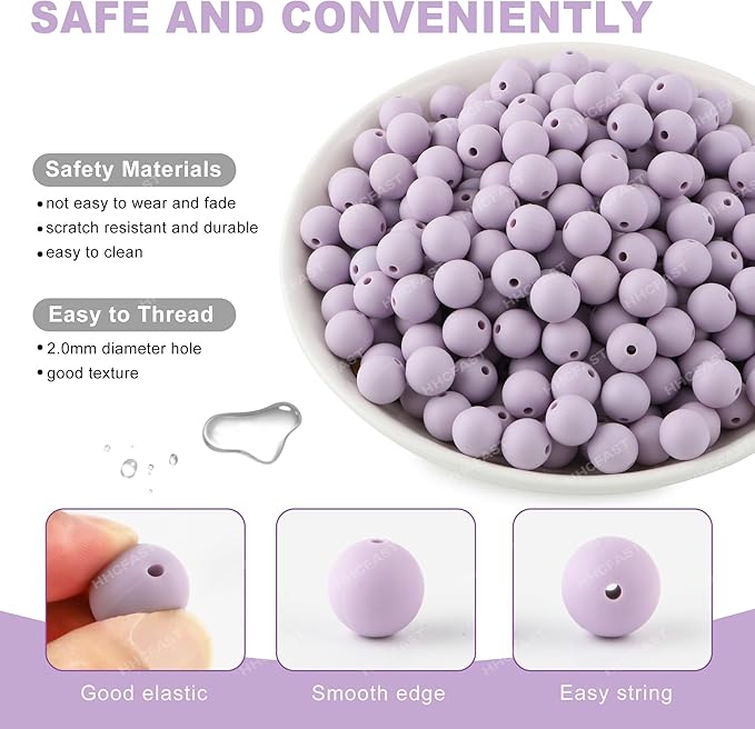 160Pcs 12mm Silicone Beads for Keychain Making Bracelet Necklace, Bulk Round Silicone Beads for Pens（Lilac）