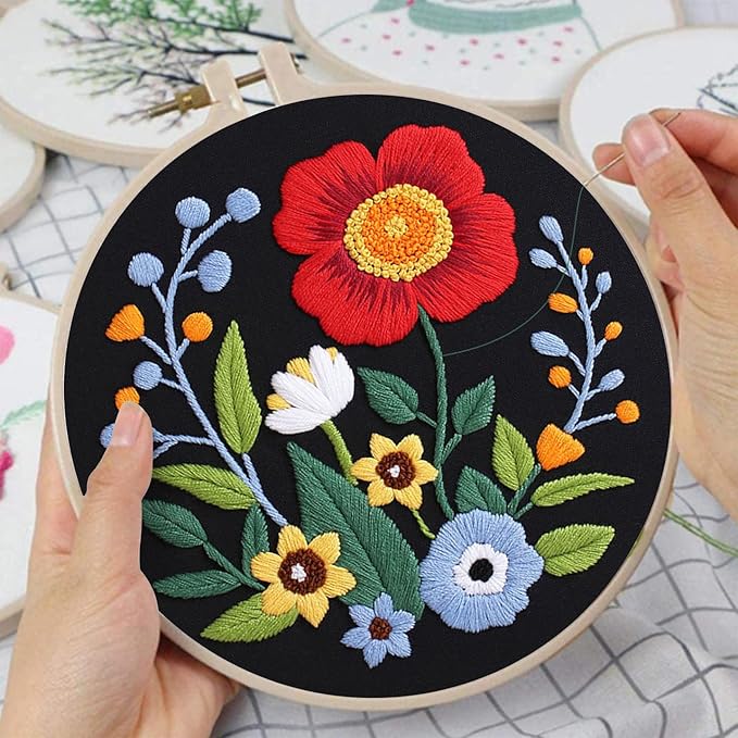 Louise Maelys Embroidery Kits Canvas Tote Bag for Beginners,Cross Stitch Kit for Adults,DIY Crafts and Arts Needlepoint with Florals Pattern,Women Shopping Reusable Grocery Bags