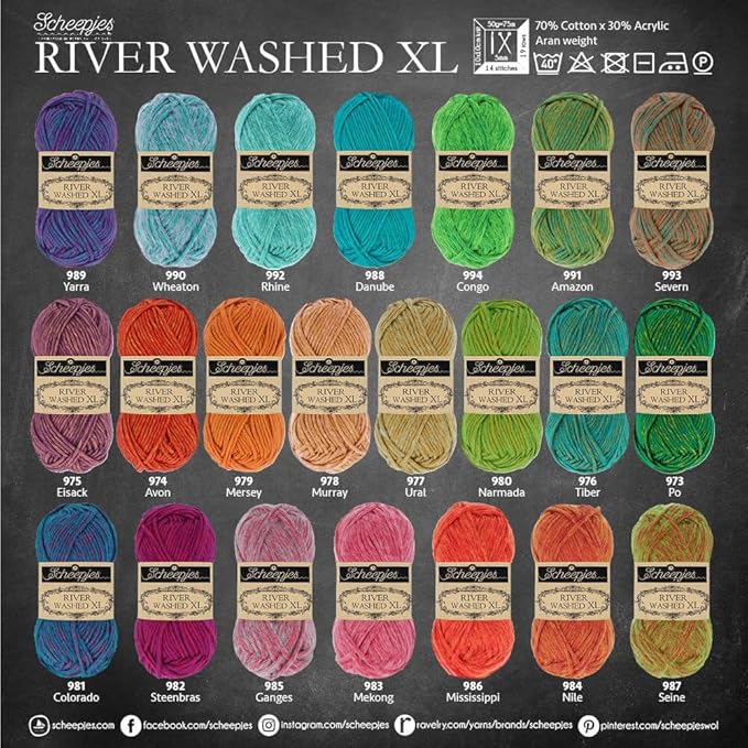 Scheepjes River Washed XL Yarn, 50 g Skein – 993 Severn Cotton/Acrylic Blend