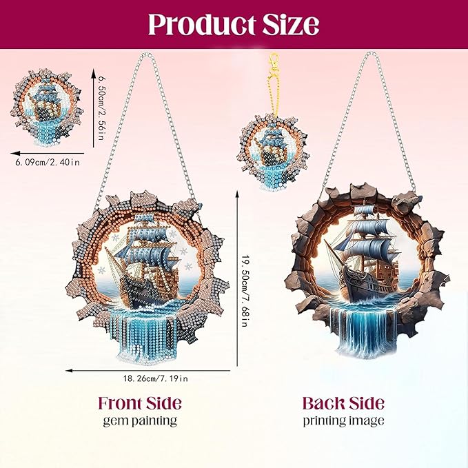 Masendp Hanging Diamond Art Decoration Kit 5D Diamond Painting Kit, DIY Ocean Sailboat Themed Diamond Art Kit Suitable for Beginners, Adults, Home Wall and Garden Decoration