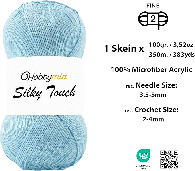 Silky Touch Acrylic Yarn - Soft Sport Weight Yarn for Crochet & Knitting - 100g / 383yds - 100% Microfiber Acrylic - Lightweight Fine Smooth Yarn(Blue - Sky Blue, 1 Skein)