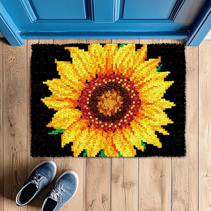 ORIGACH Sunflower Latch Hook Rug Kits, Color Stamped Grid Cloth Handmade Rug, Pattern Printed Carpet Kit, DIY Crochet Rug for Adults Home Decoration Festival Gifts 52 x 38 cm