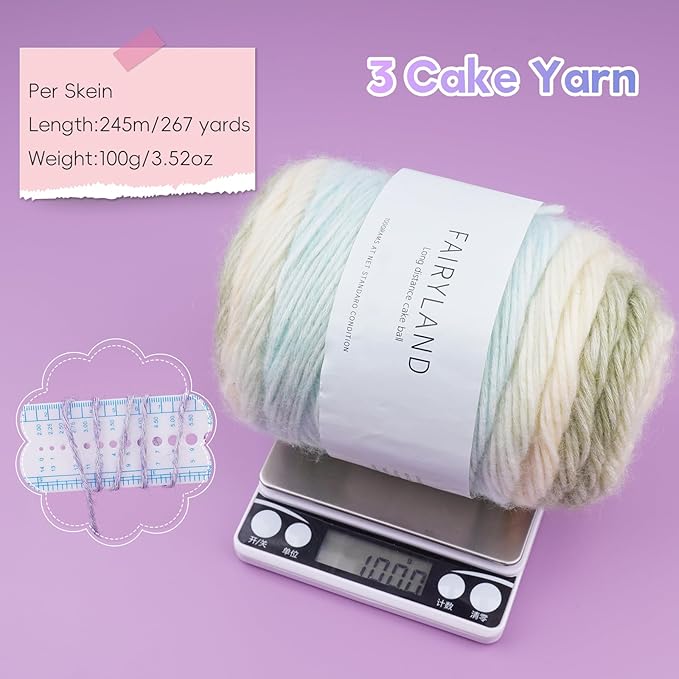 Cake Yarn for Crocheting,Colorful Crochet Yarn 3x100g 60% Cotton 30% Acrylic 10% Wool,Soft Fluffy Gradient Ombré Cotton Yarn for Crocheting Sweater,Blanket,Glove