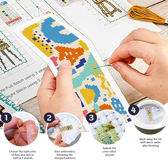 ORIGACH 6 Pcs Cross Stitch Bookmark Kit for Beginner Adults, Modern Abstract Stamped Embroidery Bookmark Kit with Instruction for Starters Printed Cross Stitch DIY Kits for Book Lovers