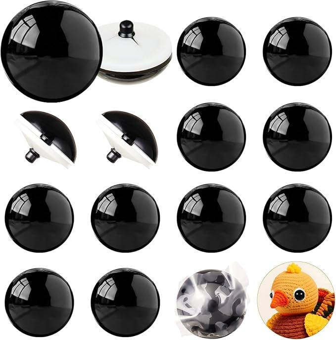 Vanblue Upgraded Safety Eyes for Crocheting 40mm 12pcs Scratch-Resistant Black Crochet Eyes with Eco-Friendly Washer Snap on Easily and Securely Strong Amigurumi Eyes Smooth Edges for Stuffed Animals