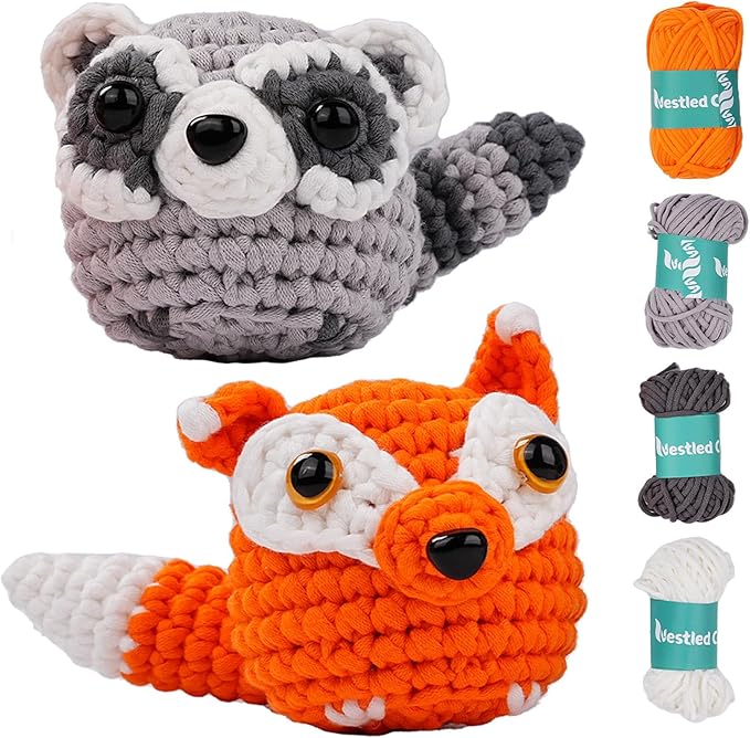 Vanttokeey Crochet Kit for Beginners, Animal Amigurumi Crochet Kits Included, Step-by-Step Video Tutorials, Beginner Crochet Kit for Adults and Kids, Crocheting Starter Set (Foxy)