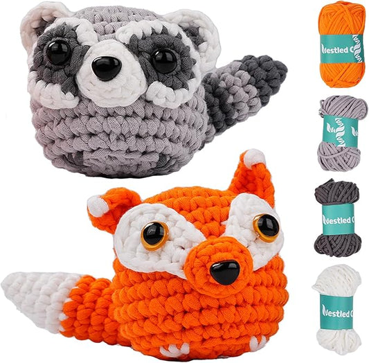 Vanttokeey Crochet Kit for Beginners, Animal Amigurumi Crochet Kits Included, Step-by-Step Video Tutorials, Beginner Crochet Kit for Adults and Kids, Crocheting Starter Set (Foxy)