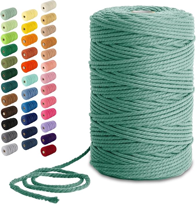 Nook Theory Macrame Cord - 3mm 220 Yards Cotton Rope, 4mm 5mm Yarn, String for Crafts, Perfect for Macrame Wall Hanging and Boho Decorations (Eucalyptus)