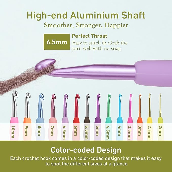 6.5mm Crochet Hook, Supers Smooth 6.5 mm Ergonomic Crochet Hooks for Beginner, Comfort for Arthritic, 1 Pack