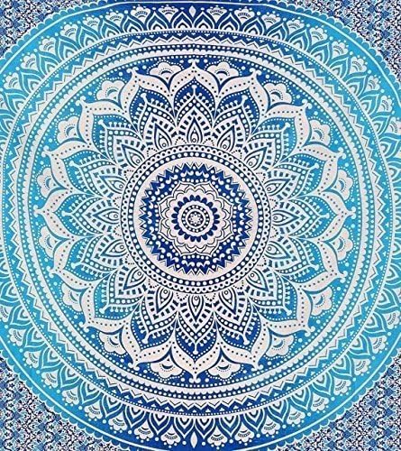 popular handicrafts tapestry wall hanging hippie ombre mandala bohemian hippy intricate indian tapestries bedspread 54 x 82 inches (140cm x 210cm) blue