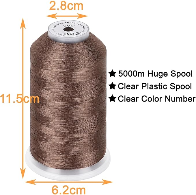 New brothread - 2 Huge Spools 5000M Each Polyester Embroidery Machine Thread 40WT for Commercial and Domestic Machines - Light Brown