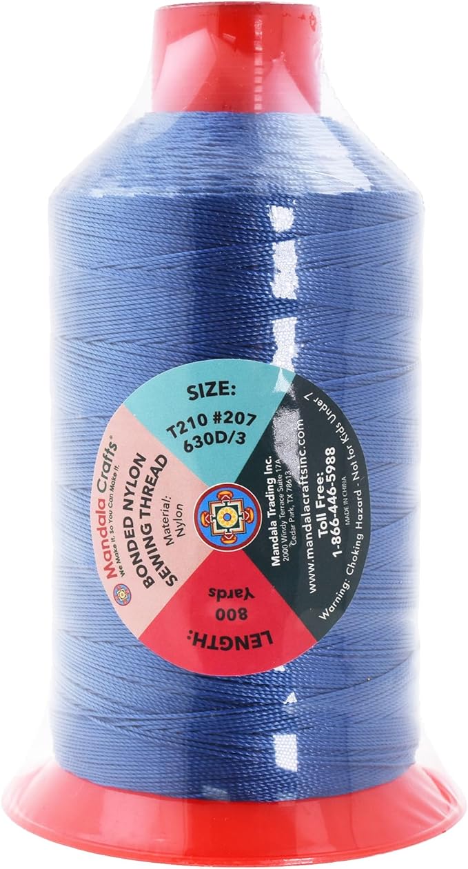 Mandala Crafts Size 207 630D T210 Bonded Nylon Thread - Denim 800 YDs Tex 210 Heavy Duty Sewing Threads for Leather, Jeans, Weaving, Outdoor Marine Upholstery