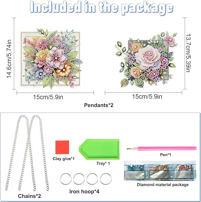 LazyFold 2 Pcs DIY Acrylic Diamond Art Painting Flowers Kits Special Shaped Rhinestone 5D Diamond Art Window Pendants Home Garden Wall Hanging Kits Hanging Ornament