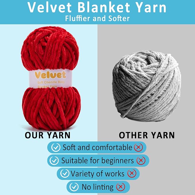 Velvet Yarn Chenille Yarn for Crocheting and Knitting Soft Chenille Bulky Baby Blanket Yarn DIY Weaving Craft 8pack Red(4oz 66yds Each)
