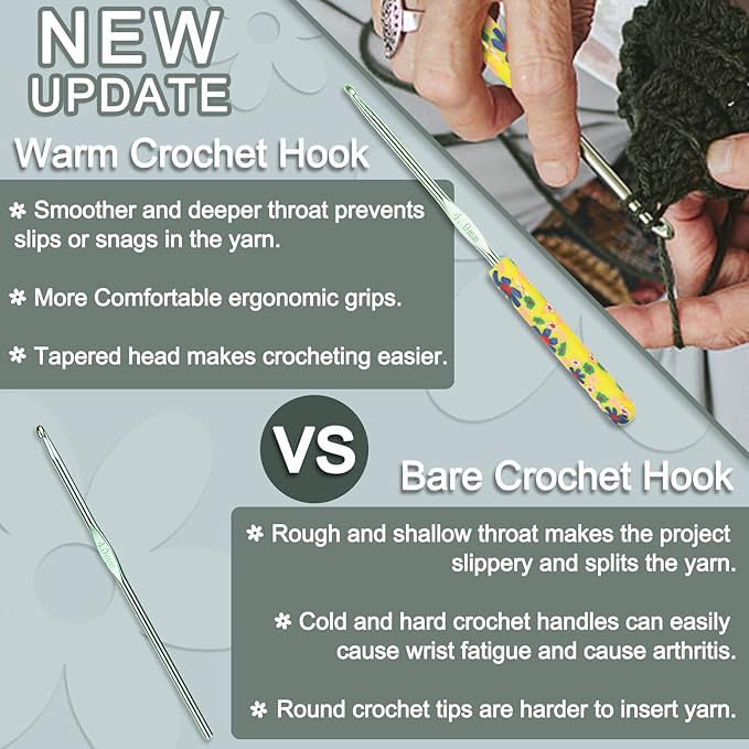 Coopay 14pcs New Warm Crochet Hooks for Beginner Crochet Hook Set, 2mm to 10mm Art Aluminum Comfy Grip Crocheting Needle Knitting Supplies Christmas Crocheting Gifts for Crocheters, Best Gift