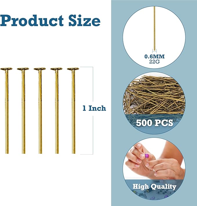 Mandala Crafts 1 Inch Antique Brass Flat Head Pins for Jewelry Making Earring Making Supplies – 500 PCs Jewelry Findings for Making Earring DIY Bracelets Rosary Charms