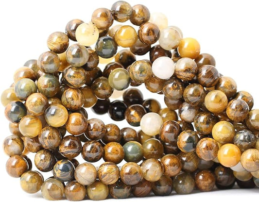 cheavian 45pcs 8mm natural golden pietersite gemstone round loose beads stone beads for jewelry making diy findings 1 strand 15"