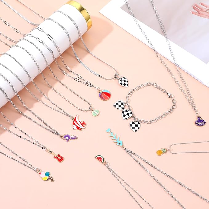 COMNICO 15 Rolls 79 FT Necklace Chains for Jewelry Making, Stainless Steel Chains Bulk Link Plated Permanent Jewelry Making Accessories with Jump Rings for DIY Necklace Earring Bracelet