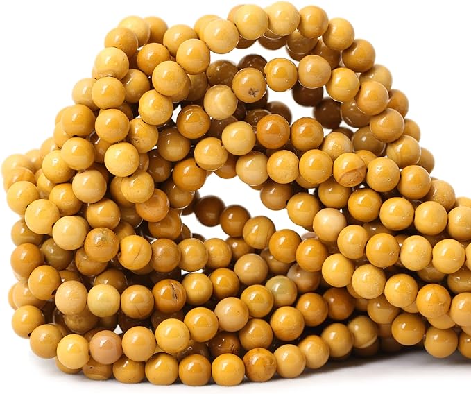 cheavian 60pcs 6mm natural yellow moonkaite jasper gemstone smooth surface round loose beads for jewelry making 1 string 15 inches