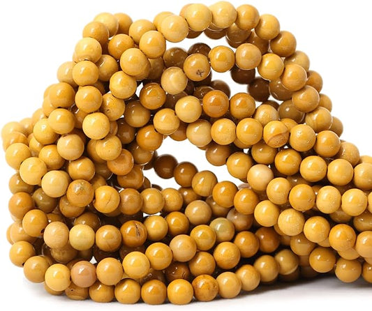cheavian 60pcs 6mm natural yellow moonkaite jasper gemstone smooth surface round loose beads for jewelry making 1 string 15 inches
