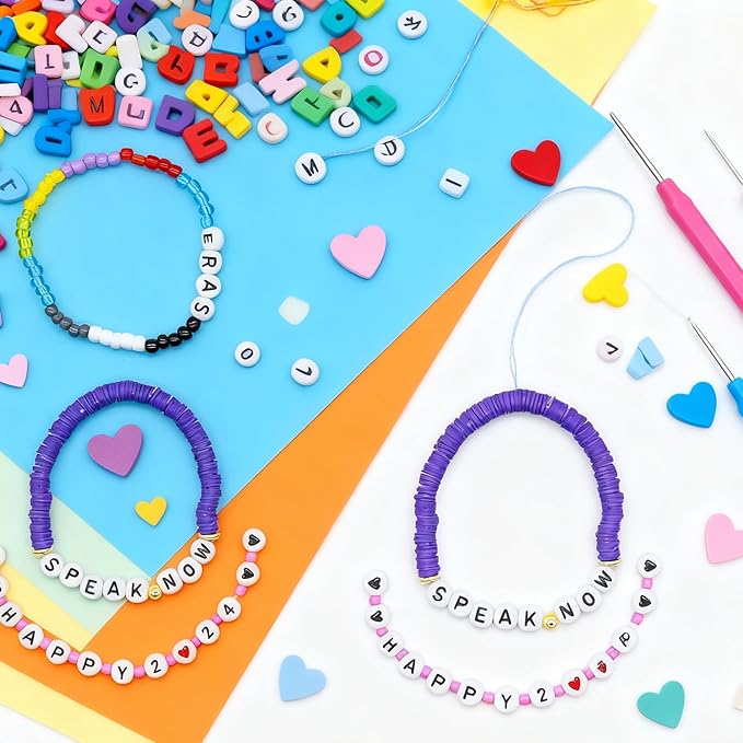 6380 PCS Jewelry Making Kit – 24 Colors Seed Beads, 24 Colors Clay, UV Color Changing & Glow Pony, Letter, Mixed Charms, Tools,Gift Box for DIY Bracelets