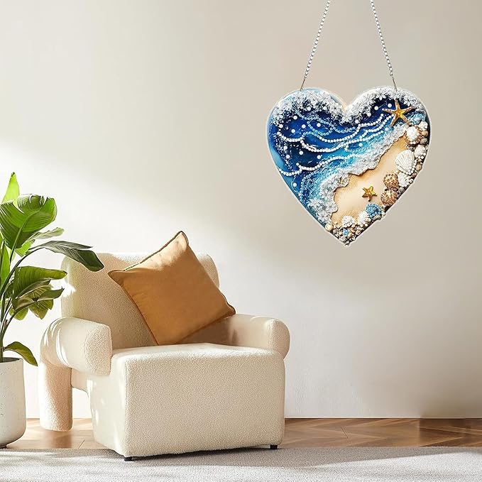 ZeeLionArt Hanging Diamonds Art kit for Adult,Beach Pendant Diamonds Painting Art Kit,7.0x6.8inch Acrylic Diamonds Painting Board Kit Ornament, Special Crystal Diamond Hanging Ornament
