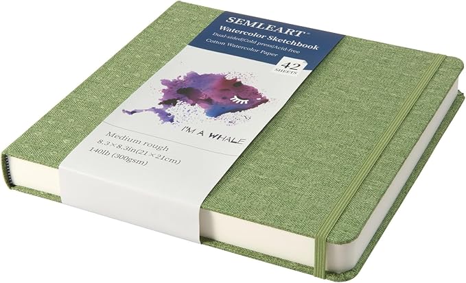 42 Sheets Watercolor Journal, 8.3x8.3in Watercolor Sketchbook with 140 lb/300 GSM Cold Press Cotton Paper, Mini Watercolor Notebook, Ideal for Painting, Drawing & Mixed Media
