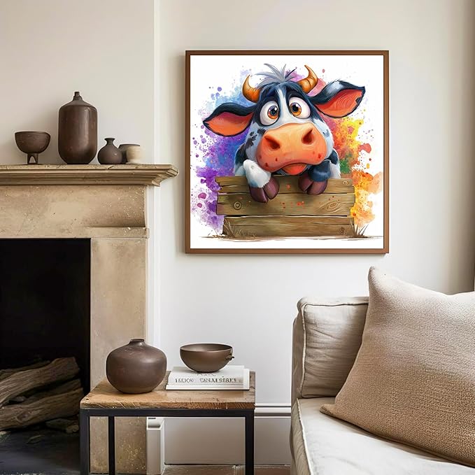 Paint by Numbers Kit for Kids with Frame, Cow Paint by Numbers for Kids Ages 4-8-12, DIY Cow Acrylic Oil Painting for Home Wall Art Decor Gift 7.8x7.8 inch (with Frame Easel)