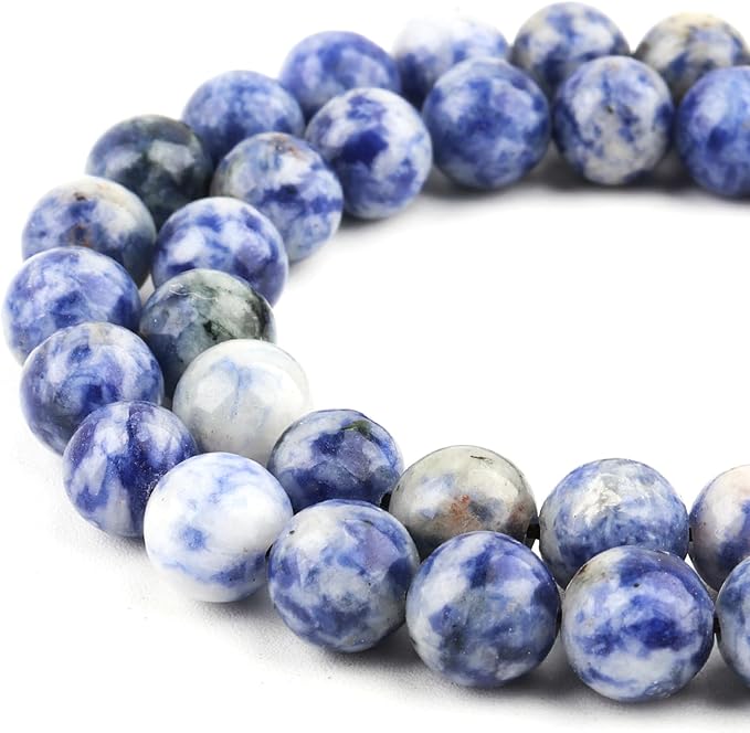 Natural Stone Beads for Jewelry Making - 8mm Gemstone Round Beads for Bracelets(45-47pcs, 8mm, Blue Spot Jasper)